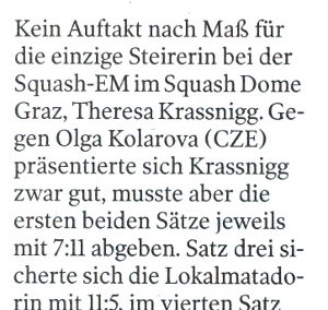 Squash-EM in Graz. Bericht der Kleinen Zeitung vom 30. August 2018
