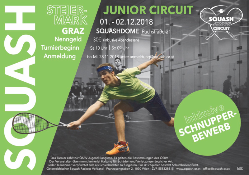 Plakat / Flyer des Squash Junior Circuit Graz, 1. und 2. Dezember 2018