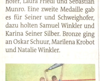 Zeitungsbericht der Grazer Woche vom 8.5.2019 über die Erfolge der Grazer Squash-Jugend bei den Österreichischen Jugend-Squash-Meisterschaften 2019